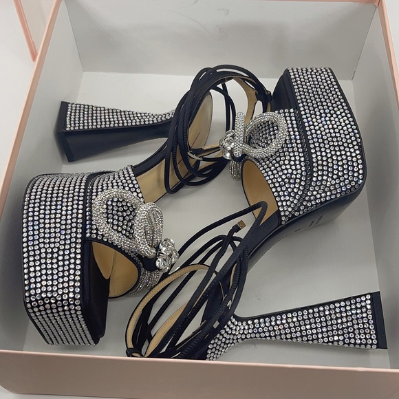 Mach&mach Double Bow Sparkly 140 Silk Ankle-Strap Sandals - Picture 10 of 12